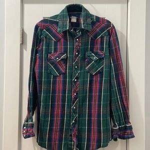 Vintage Wrangler western thick flannel Pearl snap button down men's large tall